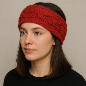 Red Knitted Head Band Ear Warmer